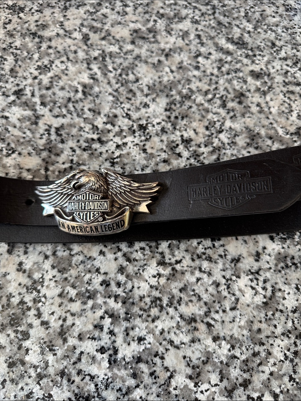 Harley-Davidson Black Leather Belt with Silver Eagle Emblem